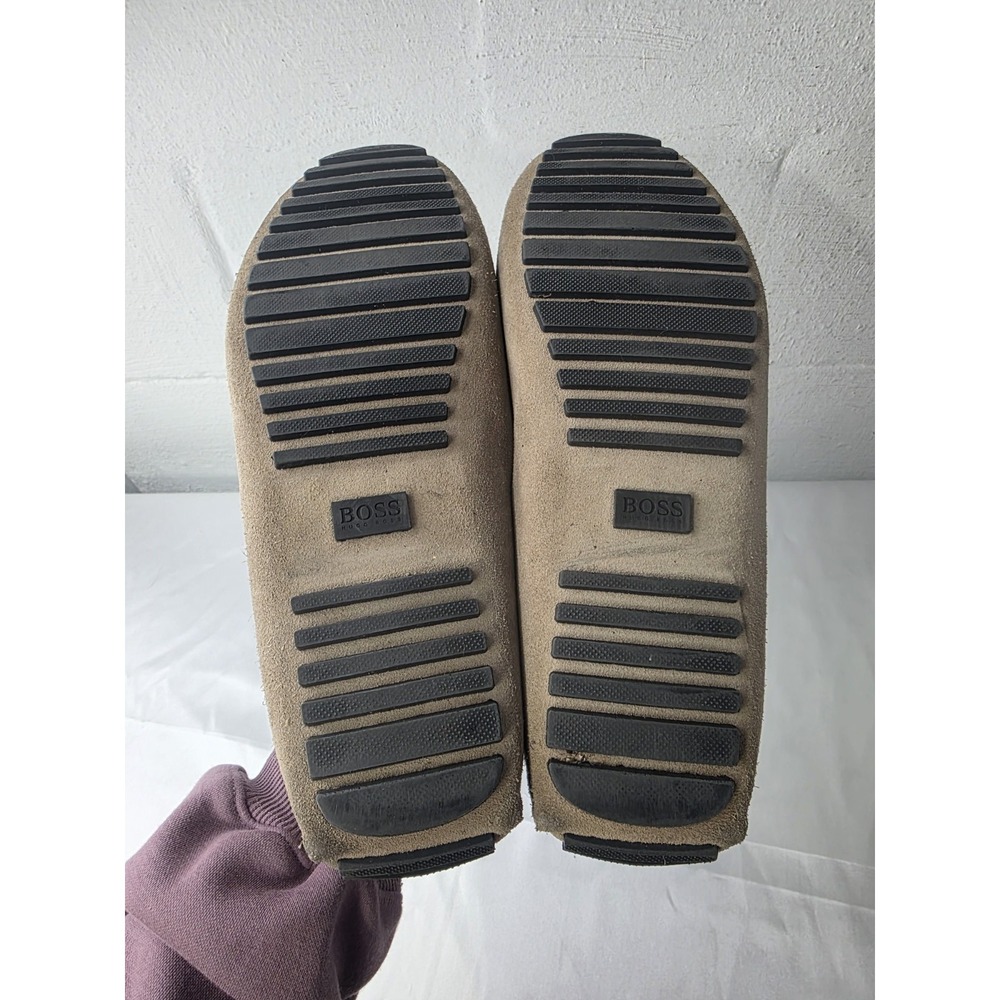 Hugo Boss Driving Loafer Shoes Men's 41/US 8 Taupe Suede Metal Logo Made In Ital - Picture 8 of 11